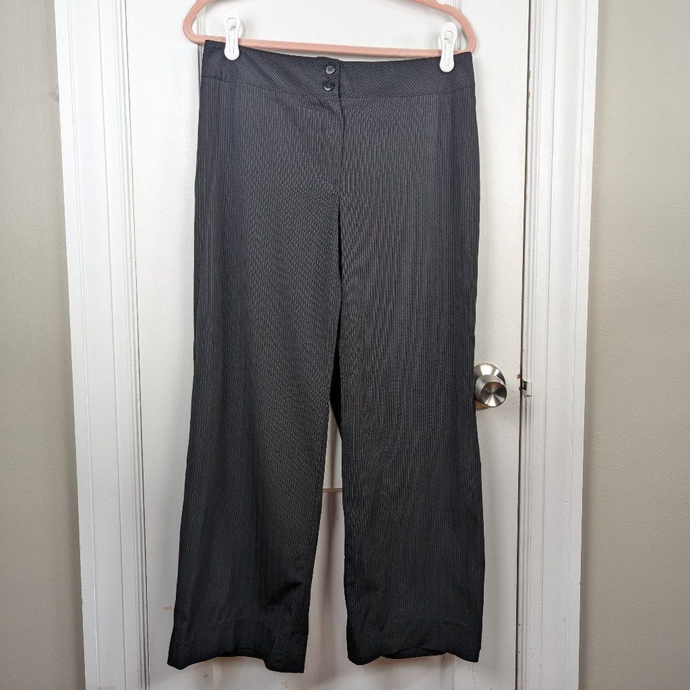 ARMANI COLLEZIONI | Charcoal Gray Pinstripe Wide Leg Wool Blend Trousers Size 12